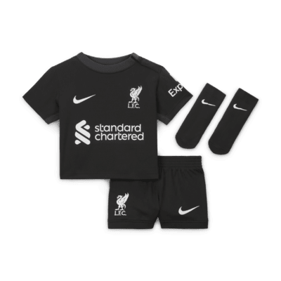 Trzyczęściowy strój piłkarski dla niemowląt i maluchów Nike Liverpool F.C. Stadium 2024/25 (wersja wyjazdowa) – replika