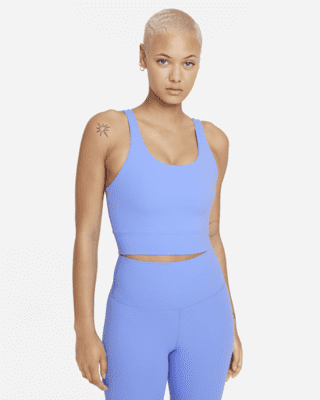 nike yoga luxe crop top in blue grey