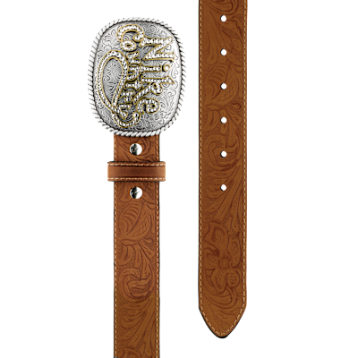 Nike Country Men's Rhinestone Plaque Buckle Embossed Leather Belt