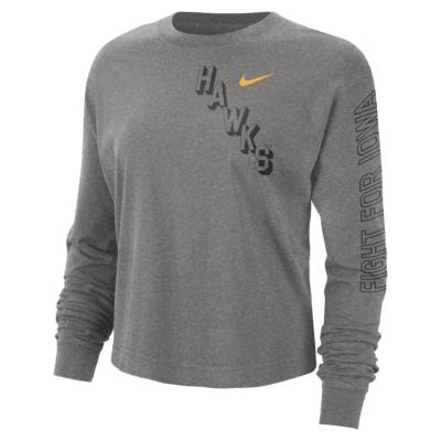 Playera de cuello redondo universitaria Nike de corte cuadrado para mujer Iowa Heritage