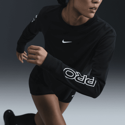 Nike Pro 女款 Dri-FIT 長袖短版 T 恤