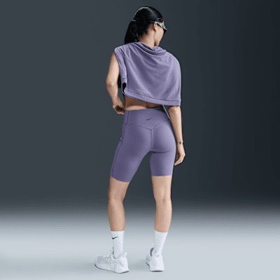 Nike Universa Shorts de ciclismo con bolsillos de 20 cm de tiro alto y media sujeción para mujer