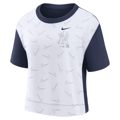 NY Yankees New York White & Gray Scoop Neck MLB Baseball Women's Medium  T-Shirt