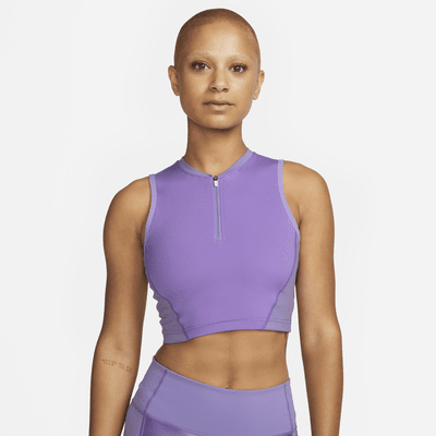 NIKE PRO Womens Purple Stretch Moisture Wicking Cropped Sleeveless Round  Neck Active Wear Tank Top XL 