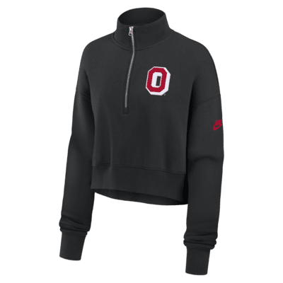 Sudadera de cuello redondo universitaria Nike cropped de cierre de 1/4 para mujer Ohio State Buckeyes Legacy Elevated Logo