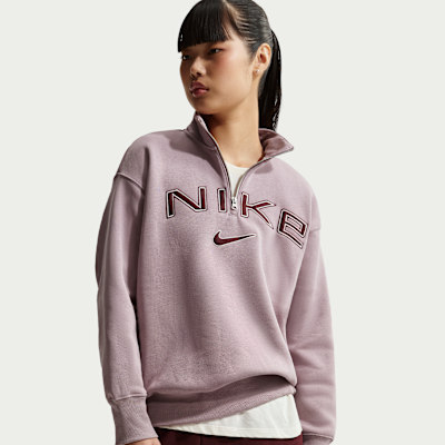 ナイキ スポーツウェア フェニックス フリース ウィメンズ オーバーサイズド 1/4ジップ ロゴ トップ