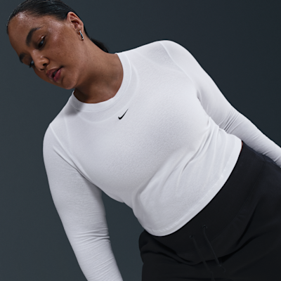 Crop top slim à manches longues Nike Sportswear Chill Knit pour femme (grande taille)