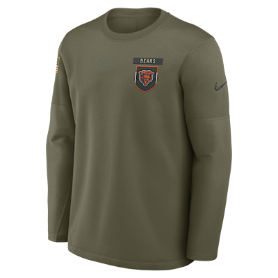 Sudadera de cuello redondo sin cierre Nike de la NFL para hombre Chicago Bears Salute to Service Sideline Triumphant Win Coach