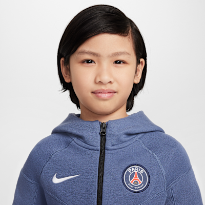 Huvtröja i fleece Paris Saint-Germain Tech Nike Football med hel dragkedja för ungdom (killar)