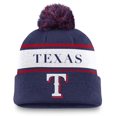 Texas Rangers Team Stripe Peak Men's Nike MLB Cuffed Pom Beanie