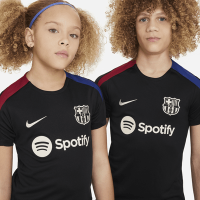 FC Barcelona Strike Nike Dri-FIT kortermet strikket fotballoverdel til store barn