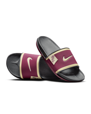 Burgundy Red Nike Sandals With Gold Check Nike Benassi
