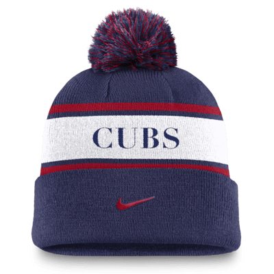 Chicago Cubs Team Stripe Peak Men's Nike MLB Cuffed Pom Beanie