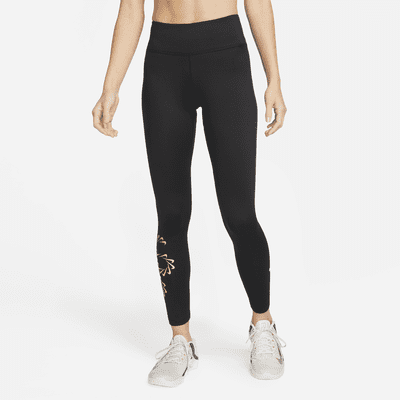 Nike One Mid-Rise Graphic Womens Training Tights - Black/Sanddrift