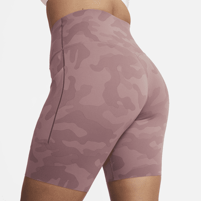 Shorts de ciclismo camuflajeados de 20 cm y cintura alta de media sujeción para mujer Nike Universa