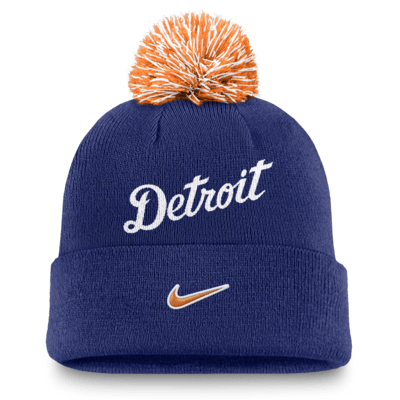 Gorro con dobladillo y pompón Nike de la MLB para hombre Detroit Tigers Peak