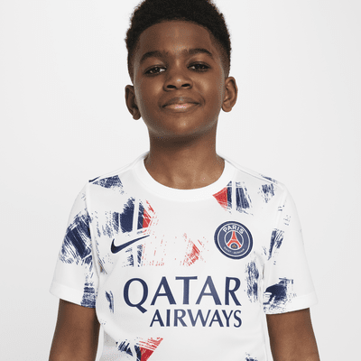 Camisola de futebol de manga curta do equipamento de aquecimento Nike Dri-FIT do equipamento principal Academy Pro Paris Saint-Germain Júnior