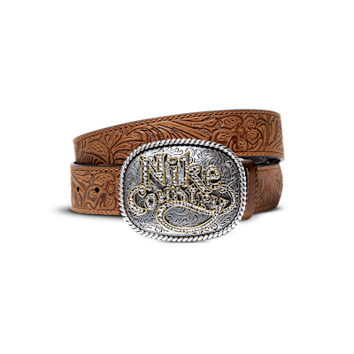 Nike Country Men's Rhinestone Plaque Buckle Embossed Leather Belt