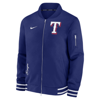 Chamarra bomber Nike de la MLB de cierre completo para hombre Texas Rangers Authentic Collection