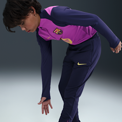 Maskinstrikkede FC Barcelona Strike Nike Dri-FIT-fodboldbukser til større børn