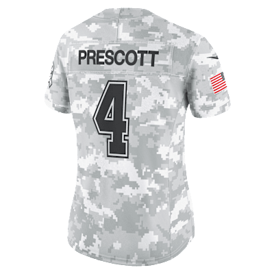 Jersey Nike Dri-FIT de la NFL Limited para mujer Dak Prescott Dallas Cowboys Salute to Service