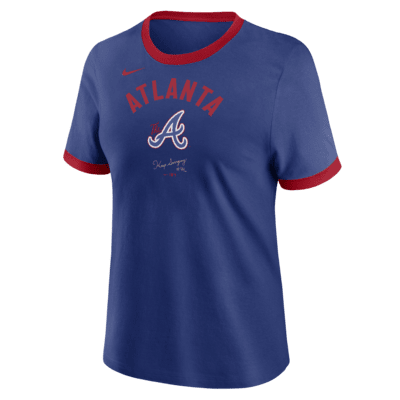 Playera Nike de la MLB Ringer para mujer Atlanta Braves City Connect