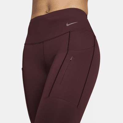 Hellånga leggings med fast stöd, medelhög midja och fickor Nike Go för kvinnor