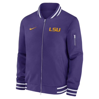 Chamarra bomber universitaria Nike con cierre completo para hombre LSU Tigers Sideline