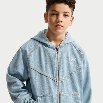 Nike Sportswear Collection Big Kids' Full-Zip Hooded Denim Jacket