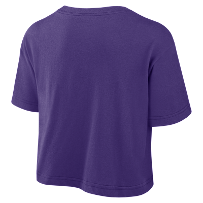 Playera universitaria Nike Dri-FIT cropped para mujer LSU Athletic Prep Arch