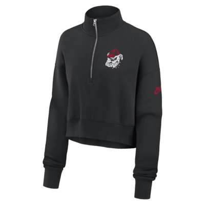 Sudadera de cuello redondo universitaria Nike cropped de cierre de 1/4 para mujer Georgia Bulldogs Legacy Elevated Logo