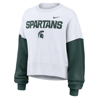 Sudadera de cuello redondo sin cierre universitaria Nike para mujer Michigan State Spartans Primetime