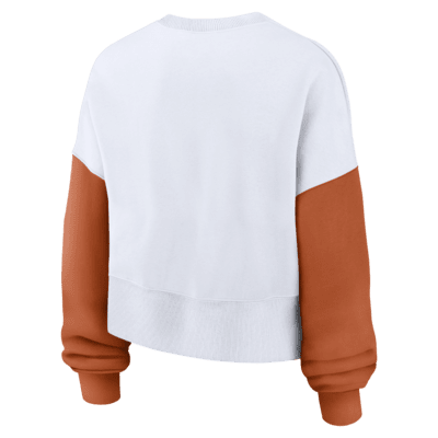 Sudadera de cuello redondo sin cierre universitaria Nike para mujer Texas Longhorns Primetime