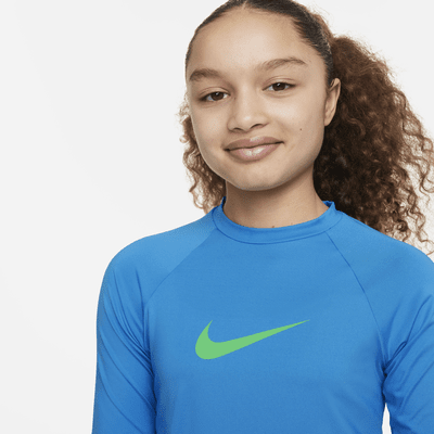 Playera Hydroguard de manga corta para niña talla grande Nike Swim