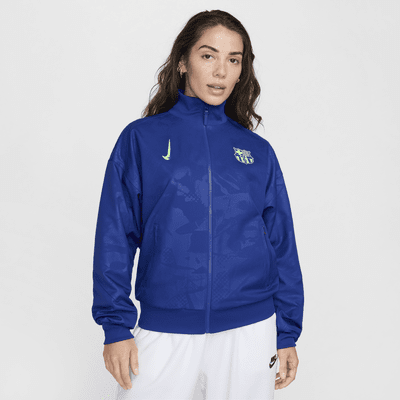 Chamarra de fútbol Nike Dri-FIT Anthem del FC Barcelona alternativa Strike para mujer