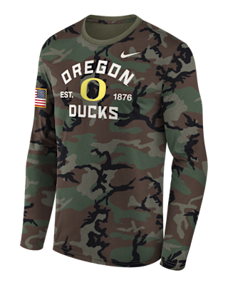 Мужская футболка Oregon 2025 Military Appreciation Legend Nike Dri-FIT College Long-Sleeve