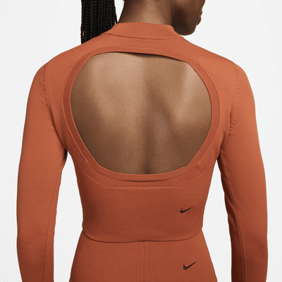 Suéter de manga larga slim top cropped con medio cierre para mujer Nike Sportswear Chill Knit