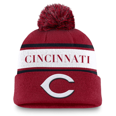 Gorro con dobladillo y pompón Nike de la MLB para hombre Cincinnati Reds Team Stripe Peak