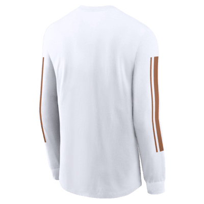 Playera de manga larga universitaria Nike para hombre Texas Longhorns Local Spirit Slogan