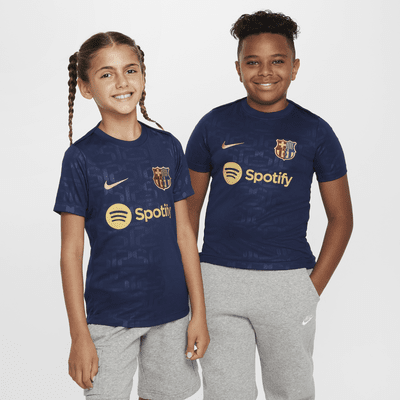 Playera de fútbol de manga corta Nike Dri-FIT para antes del partido para niños talla grande FC Barcelona Academy Pro Home