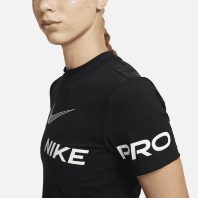 Damska koszulka treningowa o skróconym kroju z krótkim rękawem i grafiką Nike Pro Dri-FIT