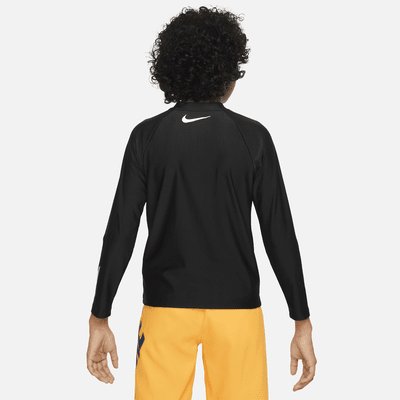 Playera de manga larga con cierre Hydroguard para niño talla grande Nike Swim 3-D Swoosh