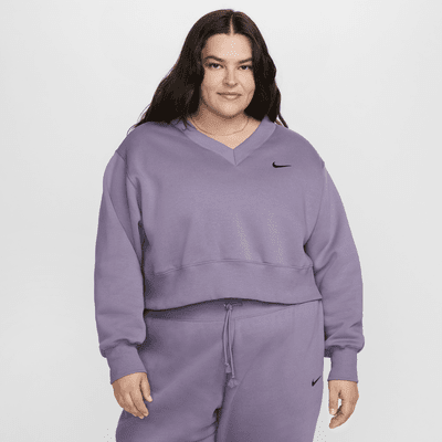 Playera con cuello en V de tejido Fleece cropped para mujer Nike Sportswear Phoenix (talla grande)