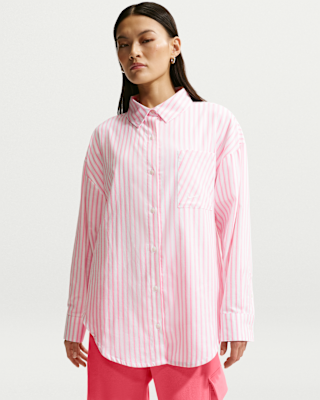 Женские  Nike Sportswear Chill Poplin Oversized Woven Long-Sleeve Striped Top