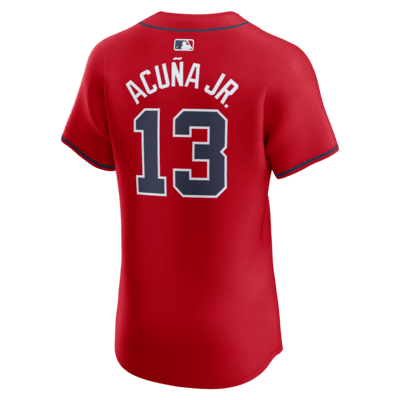 Jersey Nike Dri-FIT ADV de la MLB Elite para hombre Ronald Acuña Jr. Atlanta Braves