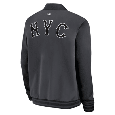 Chamarra bomber Nike de la MLB de cierre completo para hombre New York Mets Authentic Collection City Connect Game Time