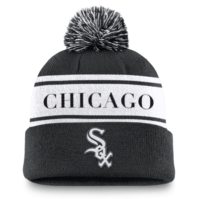 Gorro con dobladillo y pompón Nike de la MLB para hombre Chicago White Sox Team Stripe Peak