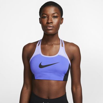 nike training medium support swoosh bra in black sparkle print