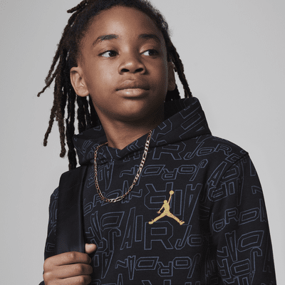 Jordan Take Flight Black and Gold Printed Pullover Big Kids Hoodie