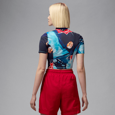 Top cropped de manga corta de teijdo Knit estampado para mujer Jordan